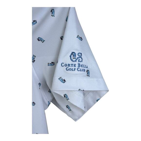 Johnnie O Polo Shirt Mens Large White Penguin Drink Party AOP Golf Performance - Picture 4 of 14